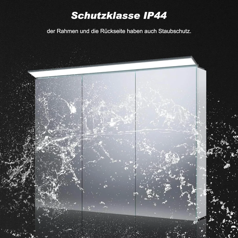 SONNI Spiegelschrank Bad mit Beleuchtung 80 x 60 cm, Edelstahl Medizinschrank IP44 Wasserciht, Spiegelleuchte mit Kaltweißem Licht und Wandschalter für Badezimmer