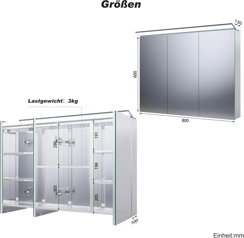 SONNI Spiegelschrank Bad mit Beleuchtung 80 x 60 cm, Edelstahl Medizinschrank IP44 Wasserciht, Spiegelleuchte mit Kaltweißem Licht und Wandschalter für Badezimmer