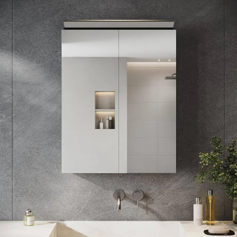 SONNI Spiegelschrank Bad mit Beleuchtung 52 x 65 cm, Edelstahl Medizinschrank IP44 Wasserciht, Spiegelleuchte mit Kaltweißem Licht und Wandschalter für Badezimmer