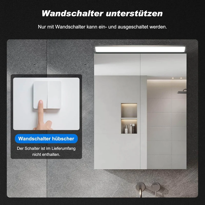 SONNI Spiegelschrank Bad mit Beleuchtung 52 x 65 cm, Edelstahl Medizinschrank IP44 Wasserciht, Spiegelleuchte mit Kaltweißem Licht und Wandschalter für Badezimmer