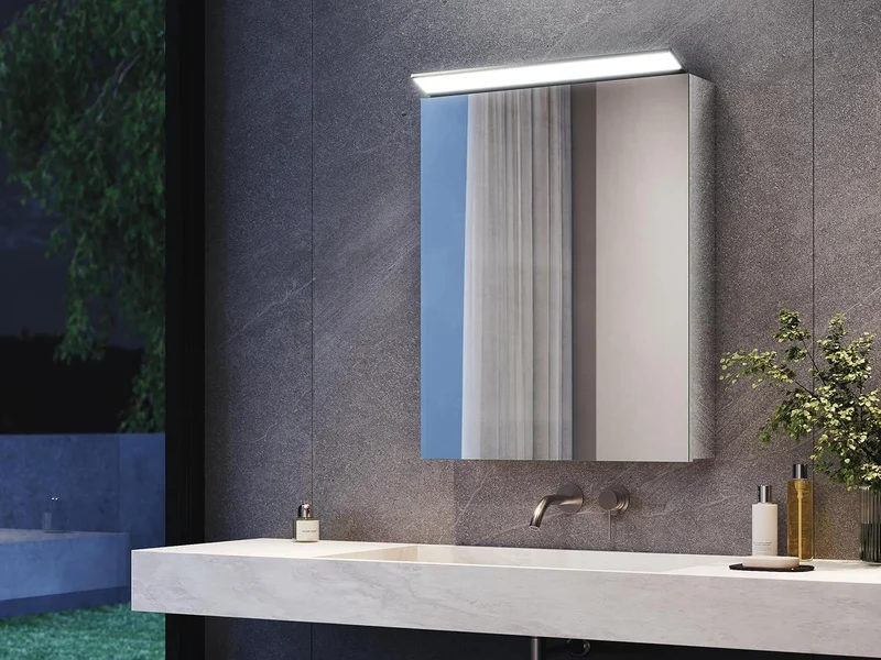 SONNI Spiegelschrank Bad mit Beleuchtung 52 x 65 cm, Edelstahl Medizinschrank IP44 Wasserciht, Spiegelleuchte mit Kaltweißem Licht und Wandschalter für Badezimmer