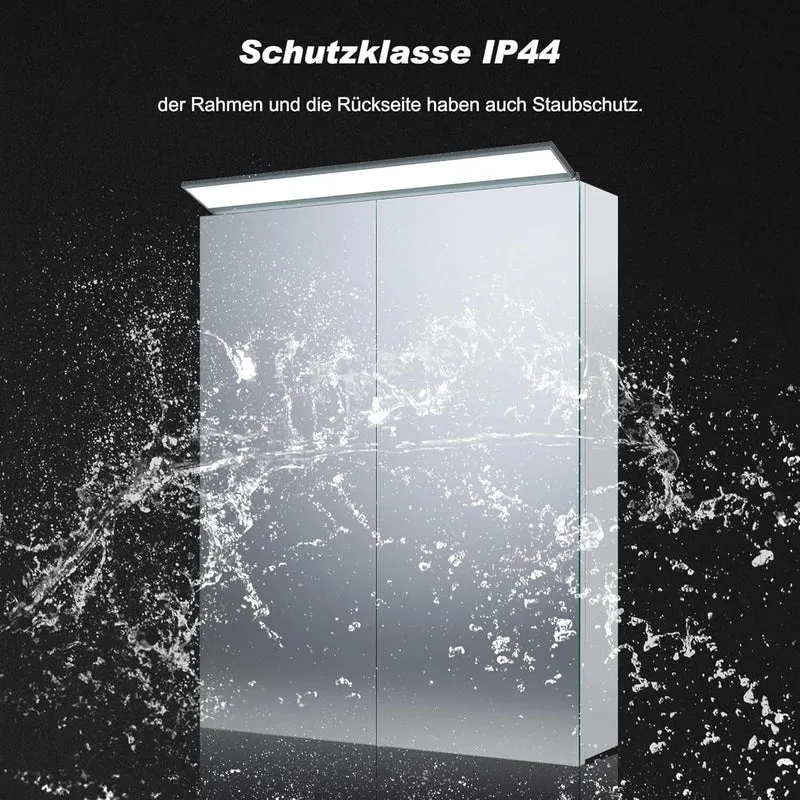 SONNI Spiegelschrank Bad mit Beleuchtung 52 x 65 cm, Edelstahl Medizinschrank IP44 Wasserciht, Spiegelleuchte mit Kaltweißem Licht und Wandschalter für Badezimmer