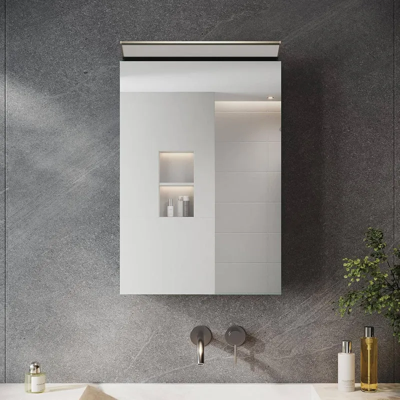 SONNI Spiegelschrank Bad mit Beleuchtung, Edelstahl Medizinschrank IP44 Wasserciht, Spiegelleuchte mit Kaltweißem Licht und Wandschalter für Badezimmer 36 x 52 cm