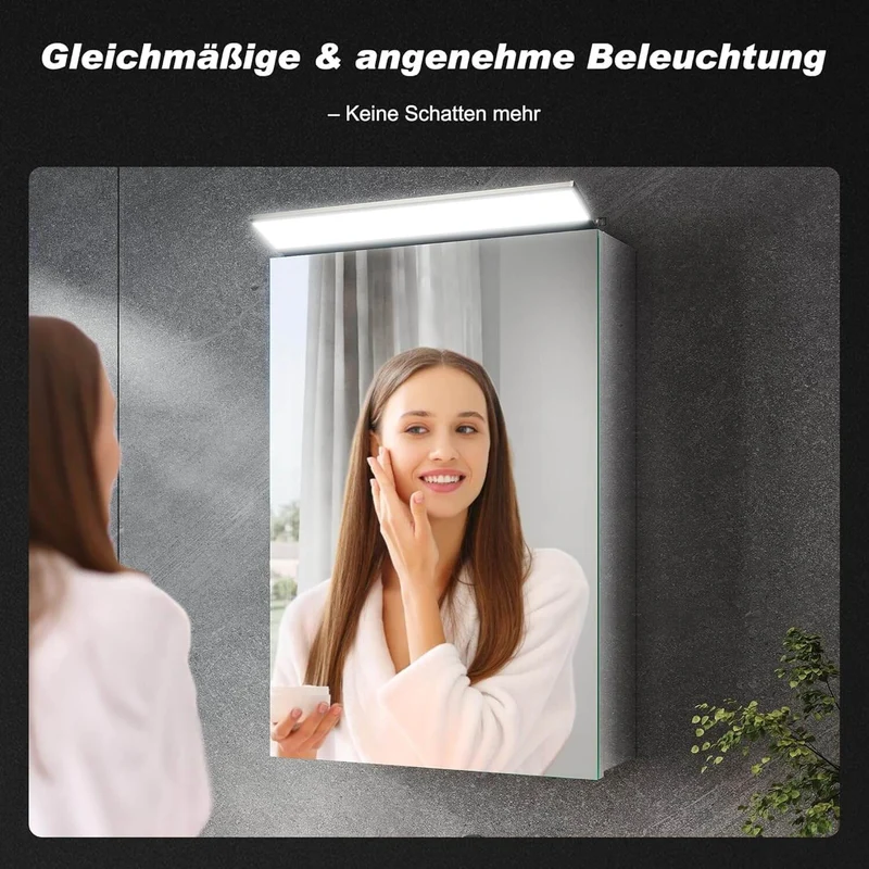 SONNI Spiegelschrank Bad mit Beleuchtung, Edelstahl Medizinschrank IP44 Wasserciht, Spiegelleuchte mit Kaltweißem Licht und Wandschalter für Badezimmer 36 x 52 cm