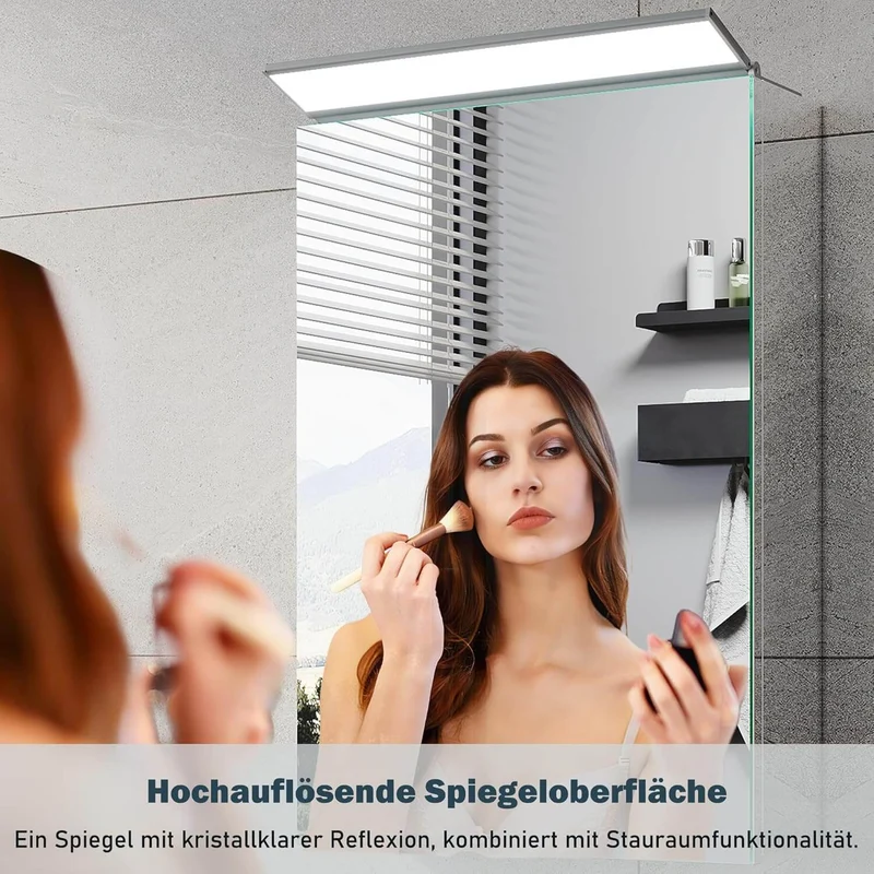 SONNI Spiegelschrank Bad mit Beleuchtung, Edelstahl Medizinschrank IP44 Wasserciht, Spiegelleuchte mit Kaltweißem Licht und Wandschalter für Badezimmer 36 x 52 cm