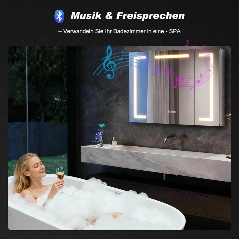 SONNI LED Spiegelschrank Bad mit Bluetooth 80x60 cm, 3 Türen Spiegelschrank mit Anti-Beschlag, Steckdose, 3 Lichtfarben, Dimmbar, Aluminum, IP44 Wasserciht