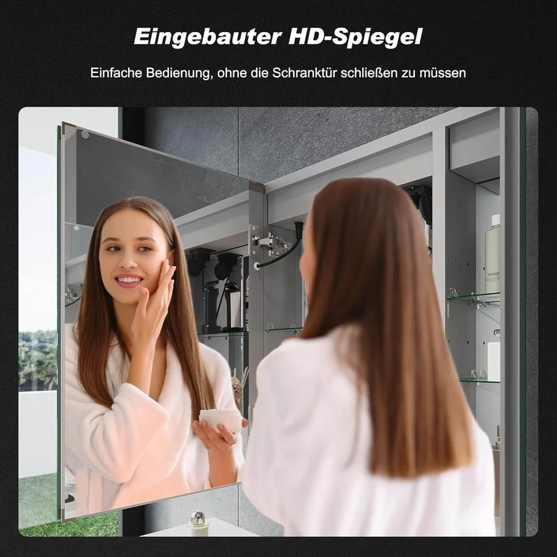SONNI LED Spiegelschrank Bad mit Bluetooth 80x60 cm, 3 Türen Spiegelschrank mit Anti-Beschlag, Steckdose, 3 Lichtfarben, Dimmbar, Aluminum, IP44 Wasserciht