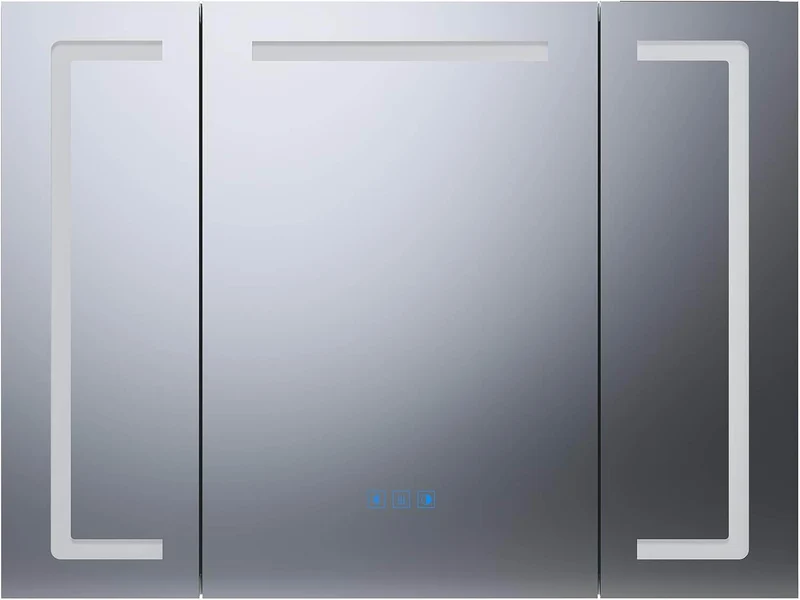 SONNI LED Spiegelschrank Bad mit Bluetooth 80x60 cm, 3 Türen Spiegelschrank mit Anti-Beschlag, Steckdose, 3 Lichtfarben, Dimmbar, Aluminum, IP44 Wasserciht