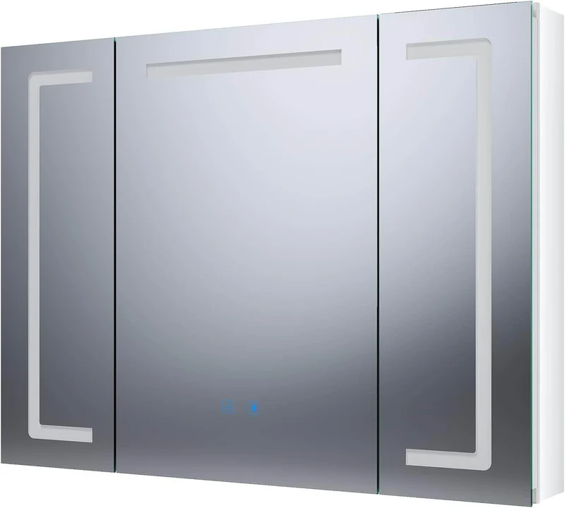 SONNI Spiegelschrank mit Beleuchtung 80x60 cm, 3 Türen LED Spiegelschrank Bad mit Anti-Beschlag, Steckdose, 3 Lichtfarben, Dimmbar, Aluminum, IP44 Wasserciht