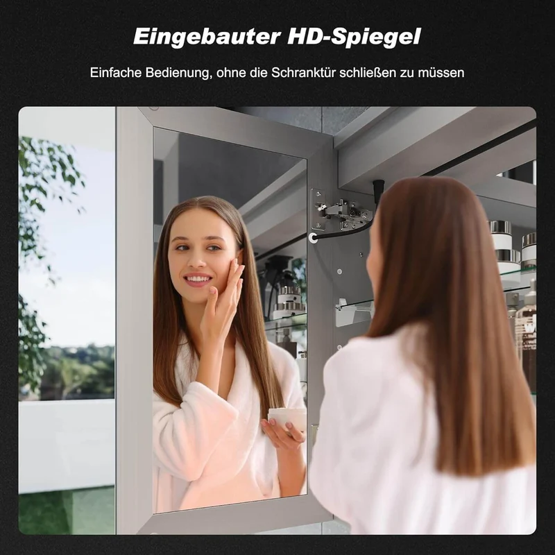 SONNI LED Spiegelschrank Bad mit 3-fache Vergrößerungsspiegel und Steckdose 65 x 60 cm, Aluminum Spiegelschrank mit Touch-Schalter, 3 Lichtfarben + Defogging, IP44 wasserciht