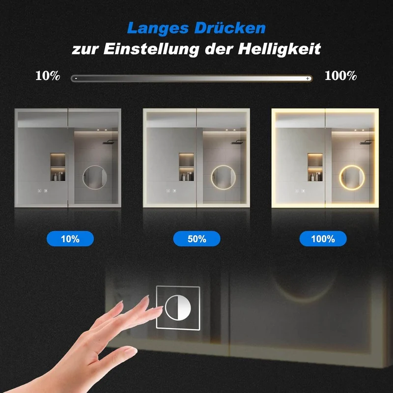 SONNI LED Spiegelschrank Bad mit 3-fache Vergrößerungsspiegel und Steckdose 65 x 60 cm, Aluminum Spiegelschrank mit Touch-Schalter, 3 Lichtfarben + Defogging, IP44 wasserciht