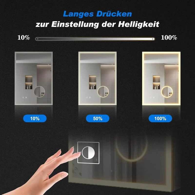 SONNI LED Spiegelschrank Bad mit 3-fache Vergrößerungsspiegel und Steckdose 70 x 50 cm, Aluminum Spiegelschrank mit Touch-Schalter, 3 Lichtfarben + Defogging, IP44 wasserciht
