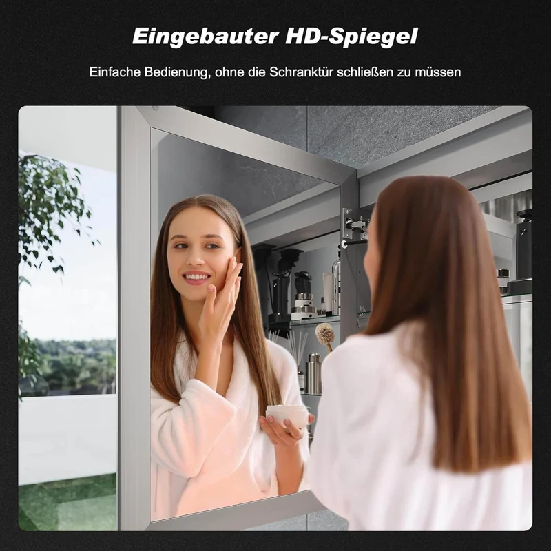 SONNI LED Spiegelschrank Bad mit 3-fache Vergrößerungsspiegel und Steckdose 70 x 50 cm, Aluminum Spiegelschrank mit Touch-Schalter, 3 Lichtfarben + Defogging, IP44 wasserciht