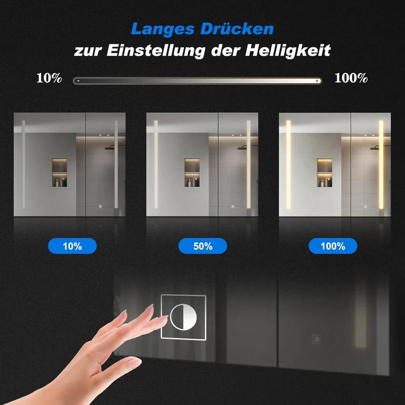 SONNI Spiegelschrank Bad mit Beleuchtung und Make-up Ablage 70x65 cm, Steckdose & 3-fache Vergrößerungsspiegel, 3 Lichtfarben, Dimmbar - Dunkelgrau