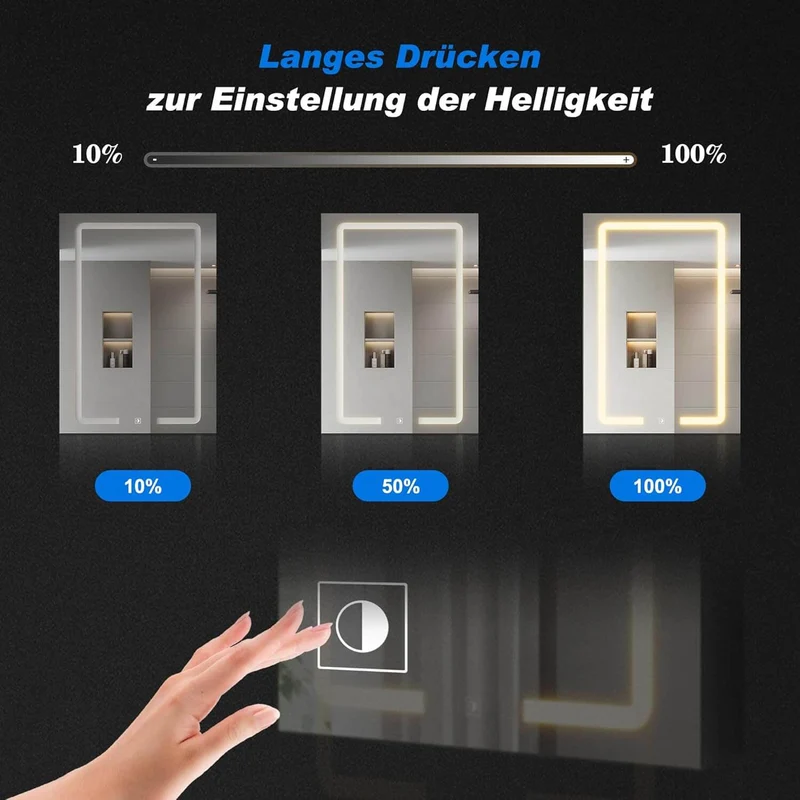 SONNI LED Spiegelschrank mit Kosmetik-Organizer 50x70 cm, Steckdose & 3-fache Vergrößerungsspiegel, 3 Lichtfarben, Dimmbar - Dunkelgrau