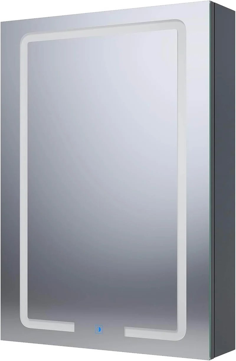 SONNI LED Spiegelschrank mit Kosmetik-Organizer 50x70 cm, Steckdose & 3-fache Vergrößerungsspiegel, 3 Lichtfarben, Dimmbar - Dunkelgrau