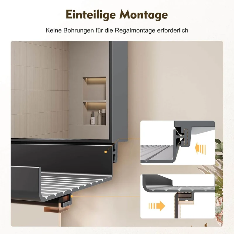 SONNI Badezimmerspiegel mit Beleuchtung 120x60 cm, LED Badspiegel mit Ablage, 3 einstellbare Lichtfarbe + Anti-Beschlag + Touchschalter, Ablage mit Handyhalter + Haken + Zahnbürstenhalte