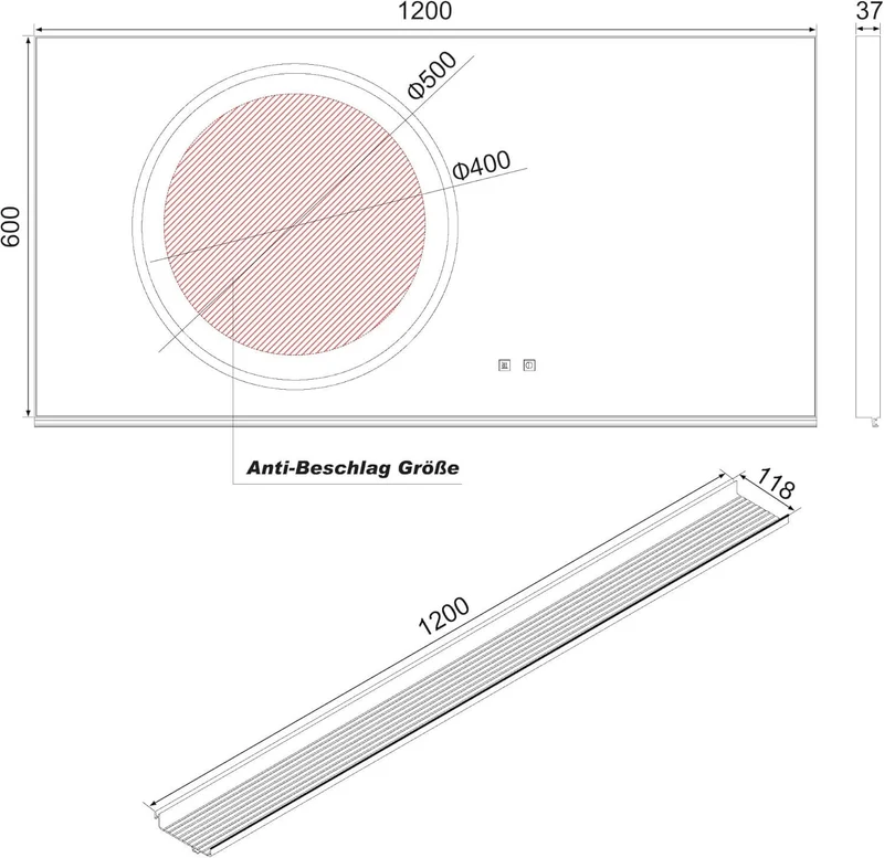 SONNI Badezimmerspiegel mit Beleuchtung 120x60 cm, LED Badspiegel mit Ablage, 3 einstellbare Lichtfarbe + Anti-Beschlag + Touchschalter, Ablage mit Handyhalter + Haken + Zahnbürstenhalte