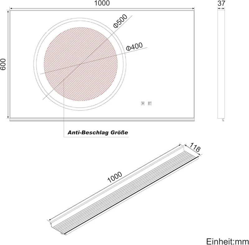 SONNI Badezimmerspiegel mit Beleuchtung 100x60 cm, LED Badspiegel mit Ablage, 3 einstellbare Lichtfarbe + Anti-Beschlag + Touchschalter, Ablage mit Handyhalter + Haken + Zahnbürstenhalter