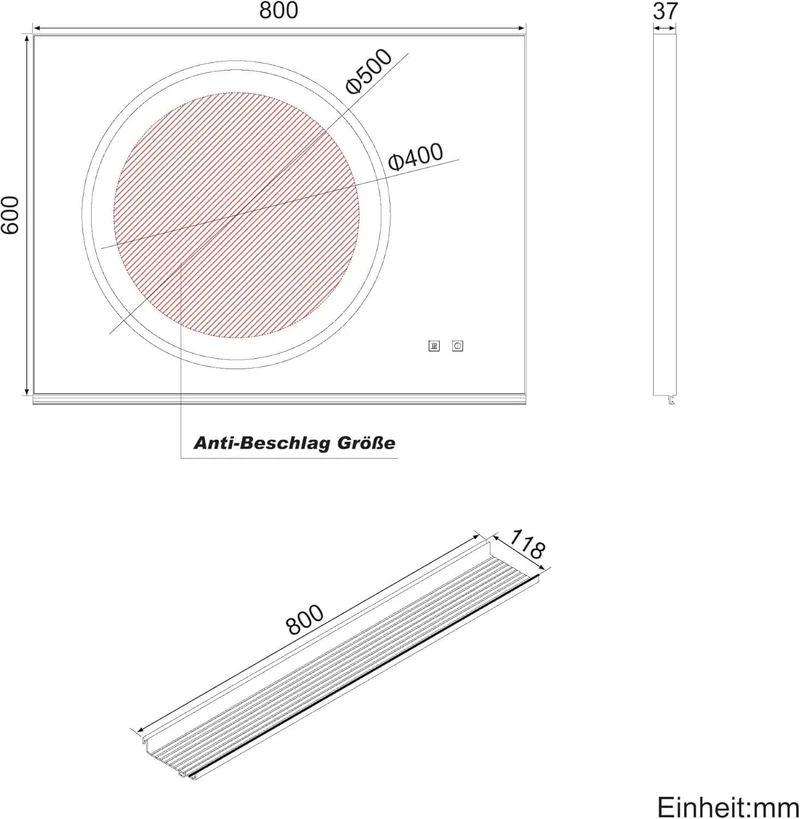 SONNI Badezimmerspiegel mit Beleuchtung 80x60 cm, LED Badspiegel mit Ablage , 3 einstellbare Lichtfarbe + Anti-Beschlag + Touchschalter, Ablage mit Handyhalter + Haken + Zahnbürstenhalter