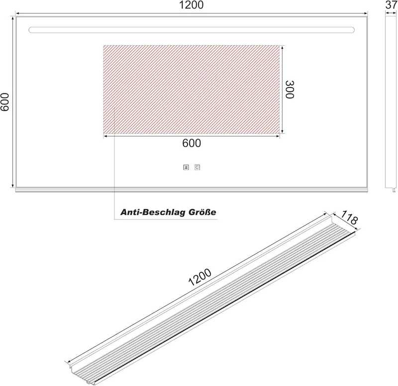 SONNI Badezimmerspiegel mit Beleuchtung 120x60 cm, LED Badspiegel mit Ablage, 3 einstellbare Lichtfarbe, Anti-Beschlag Wandspiegel mit Touchschalter