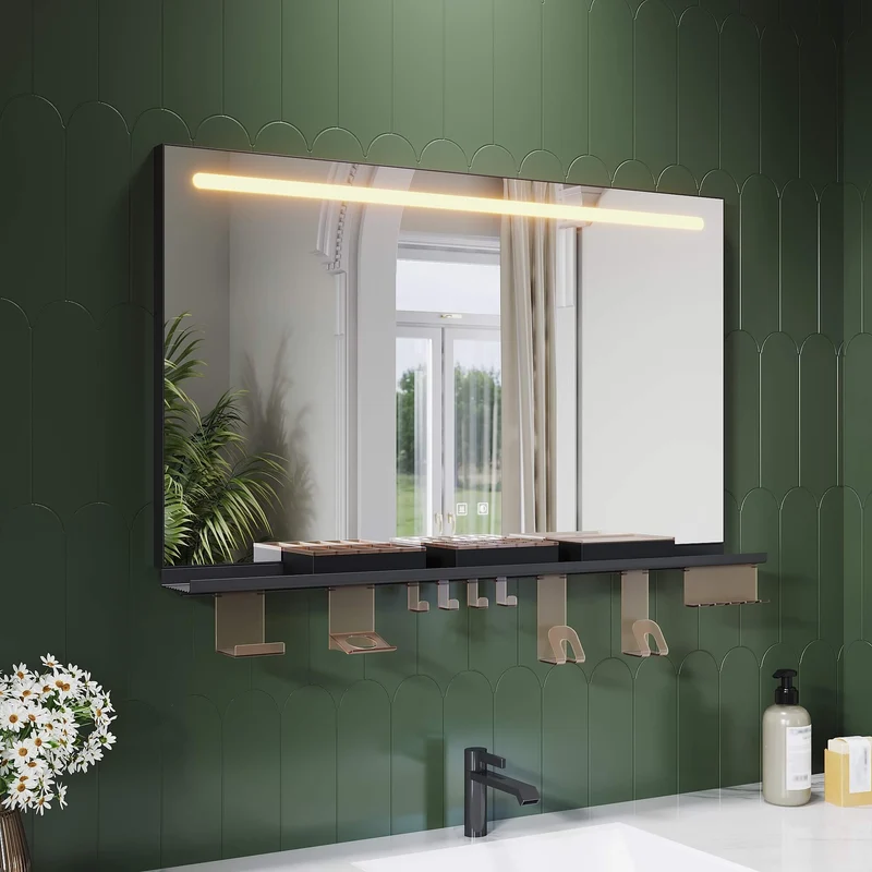 SONNI Badezimmerspiegel mit Beleuchtung 100x60 cm, LED Badspiegel mit Ablage, 3 einstellbare Lichtfarbe, Anti-Beschlag Wandspiegel mit Touchschalter