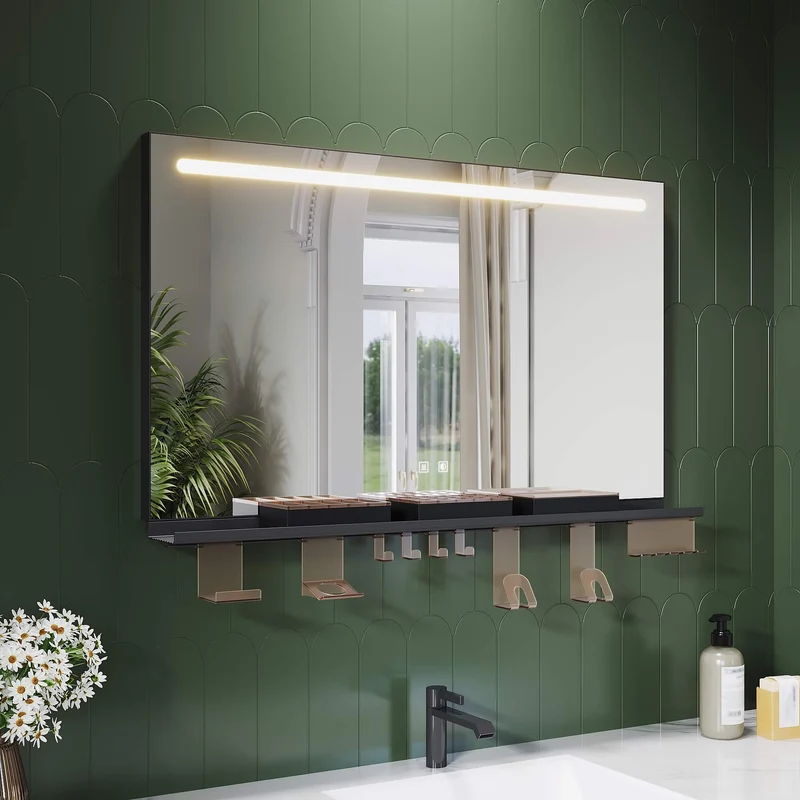 SONNI Badezimmerspiegel mit Beleuchtung 100x60 cm, LED Badspiegel mit Ablage, 3 einstellbare Lichtfarbe, Anti-Beschlag Wandspiegel mit Touchschalter