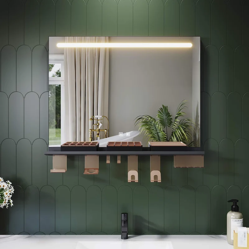 SONNI Badezimmerspiegel mit Beleuchtung 80x60 cm, LED Badspiegel mit Ablage, 3 einstellbare Lichtfarbe, Anti-Beschlag Wandspiegel mit Touchschalter