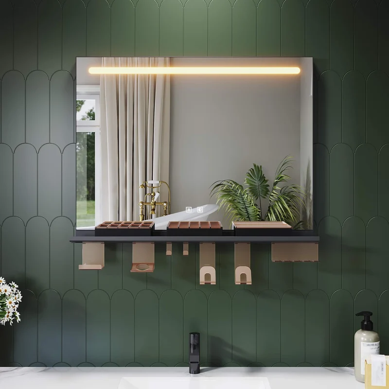 SONNI Badezimmerspiegel mit Beleuchtung 80x60 cm, LED Badspiegel mit Ablage, 3 einstellbare Lichtfarbe, Anti-Beschlag Wandspiegel mit Touchschalter