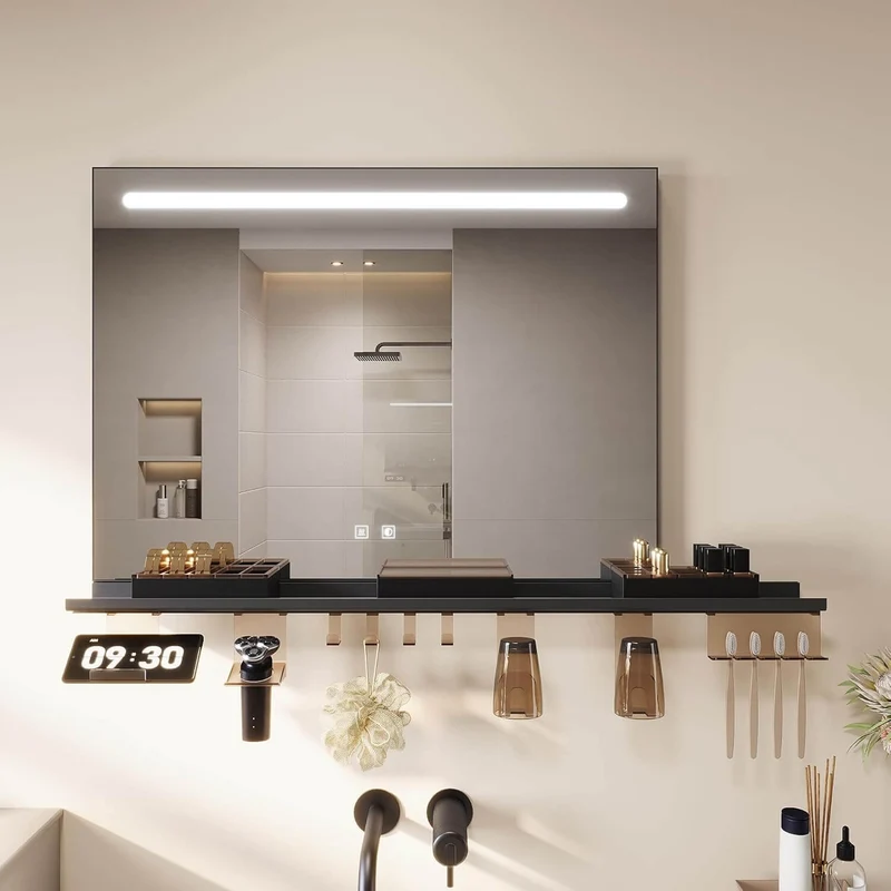 SONNI Badezimmerspiegel mit Beleuchtung 80x60 cm, LED Badspiegel mit Ablage, 3 einstellbare Lichtfarbe, Anti-Beschlag Wandspiegel mit Touchschalter