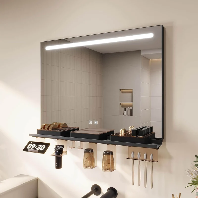 SONNI Badezimmerspiegel mit Beleuchtung 80x60 cm, LED Badspiegel mit Ablage, 3 einstellbare Lichtfarbe, Anti-Beschlag Wandspiegel mit Touchschalter