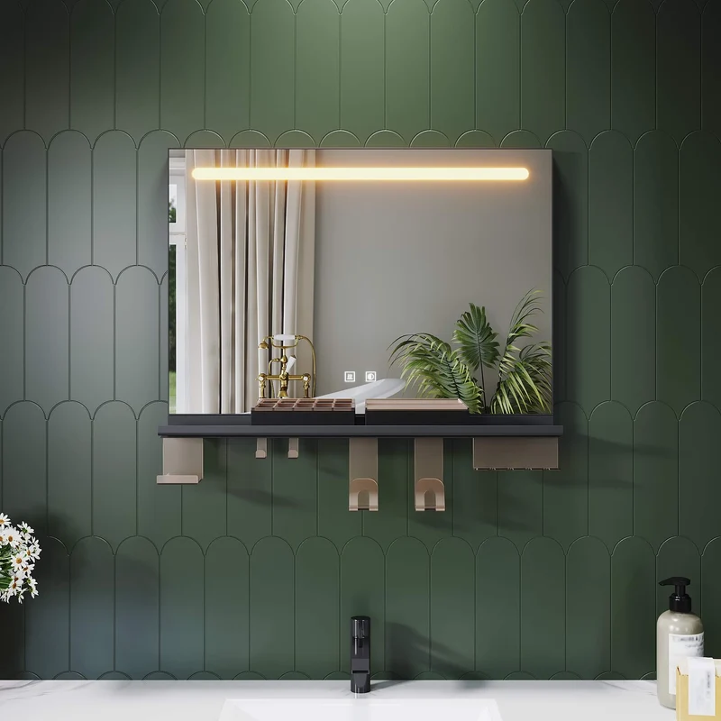 SONNI Badezimmerspiegel mit Beleuchtung 70x50 cm, LED Badspiegel mit Ablage, 3 einstellbare Lichtfarbe, Anti-Beschlag Wandspiegel mit Touchschalter