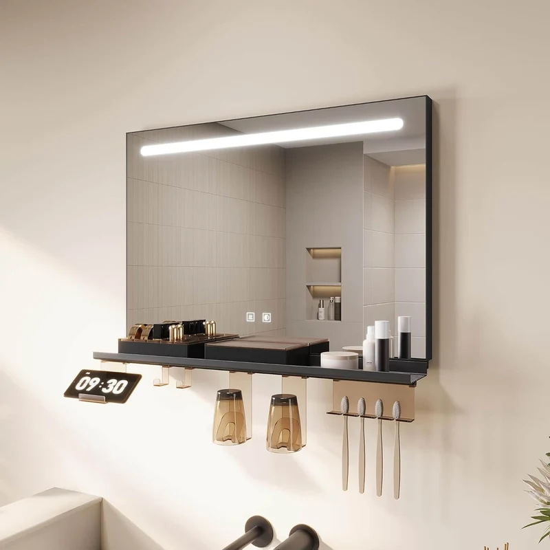 SONNI Badezimmerspiegel mit Beleuchtung 70x50 cm, LED Badspiegel mit Ablage, 3 einstellbare Lichtfarbe, Anti-Beschlag Wandspiegel mit Touchschalter