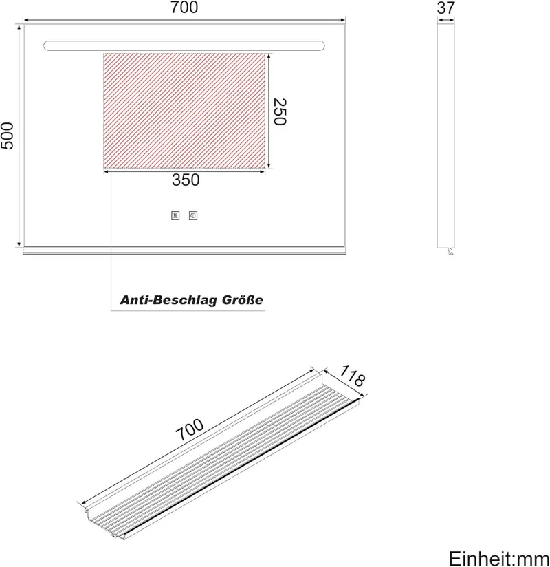 SONNI Badezimmerspiegel mit Beleuchtung 70x50 cm, LED Badspiegel mit Ablage, 3 einstellbare Lichtfarbe, Anti-Beschlag Wandspiegel mit Touchschalter