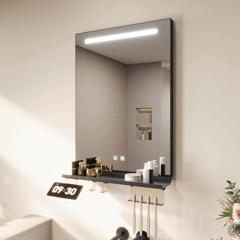 SONNI Badezimmerspiegel mit Beleuchtung 50x70 cm, LED Badspiegel mit Ablag, 3 einstellbare Lichtfarbe, Anti-Beschlag Wandspiegel mit Touchschalter