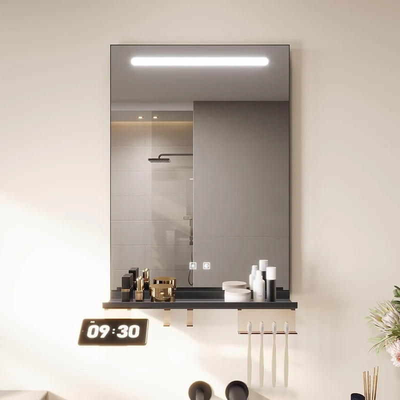 SONNI Badezimmerspiegel mit Beleuchtung 50x70 cm, LED Badspiegel mit Ablag, 3 einstellbare Lichtfarbe, Anti-Beschlag Wandspiegel mit Touchschalter