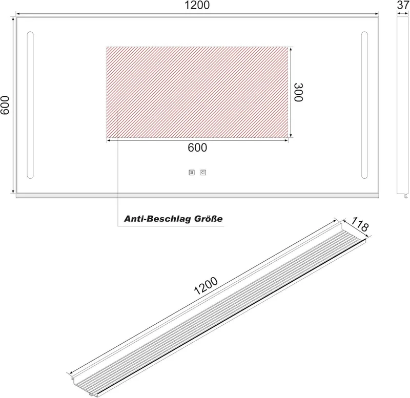 SONNI Badezimmerspiegel mit Beleuchtung 120x60 cm, LED Badspiegel mit Ablage, 3 einstellbare Lichtfarbe, Anti-Beschlag Wandspiegel mit Touchschalter