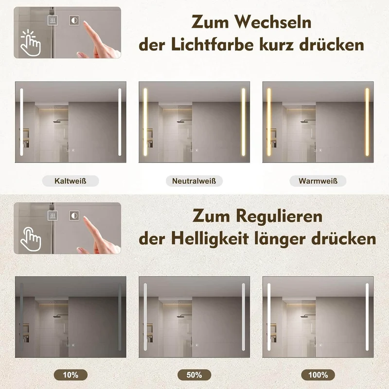 SONNI Badezimmerspiegel mit Beleuchtung 100x60 cm, LED Badspiegel mit Ablage, 3 einstellbare Lichtfarbe, Anti-Beschlag Wandspiegel mit Touchschalter
