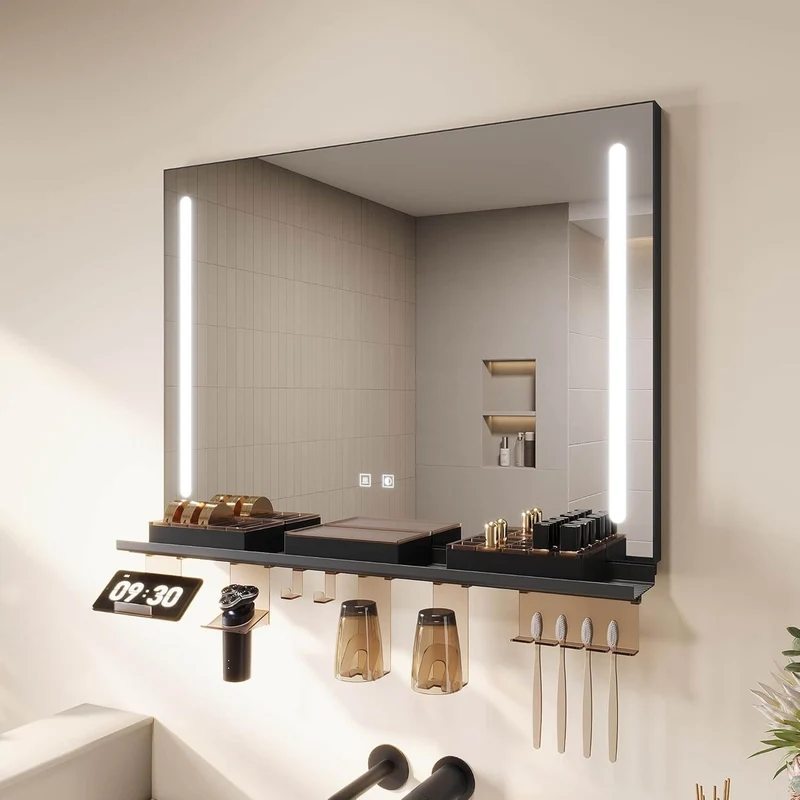 SONNI Badezimmerspiegel mit Beleuchtung 80x60 cm, LED Badspiegel mit Ablage, 3 einstellbare Lichtfarbe, Anti-Beschlag Wandspiegel mit Touchschalter