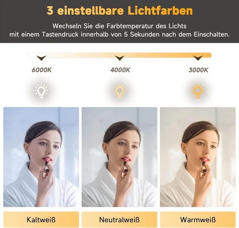 SONNI LED Badspiegel 50x70cm mit Ablage, Touch Badezimmerspiegel 3 Lichtfarben, Anti-Beschlag & Gedächtnisfunktion, Ablage mit Handyhalter + Haken + Zahnbürstenhalter + Becherhalter