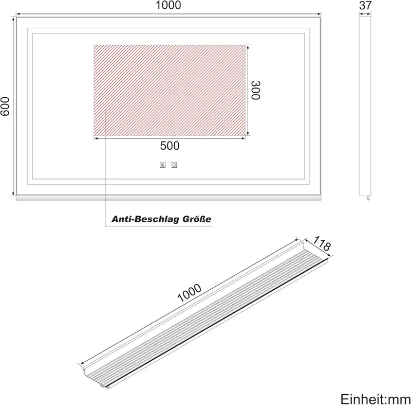 SONNI Badspiegel mit Beleuchtung 100x60cm + Ablage, Touch Badezimmerspiegel 3 Lichtfarben, Anti-Beschlag & Gedächtnisfunktion