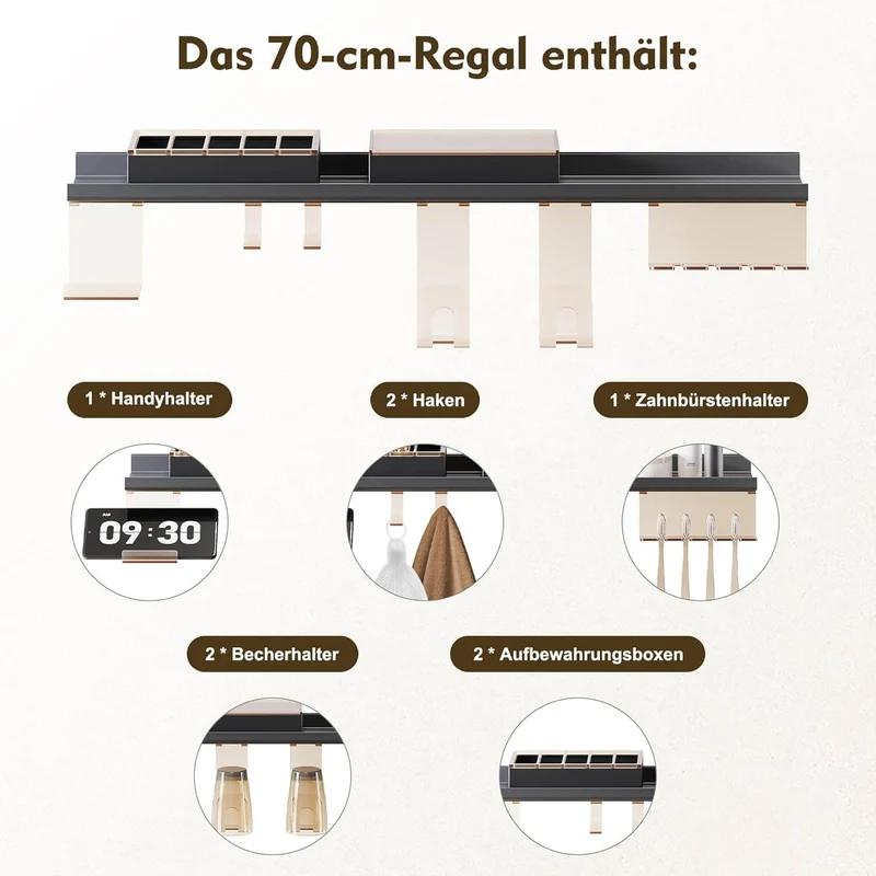 SONNI Badspiegel mit Beleuchtung 70x50cm + Ablage, Touch Badezimmerspiegel 3 Lichtfarben, Anti-Beschlag & Gedächtnisfunktion
