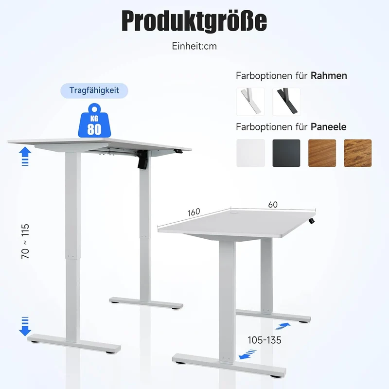 SONNI Elektrisch Höhenverstellbarer Schreibtisch Bürstenloser Motor mit 3 Memory-Funktionen, Anti-Kollisionssystem & Kabelmanagement, Steh-Sitz Tisch für Homeoffice, 60KG Traglast