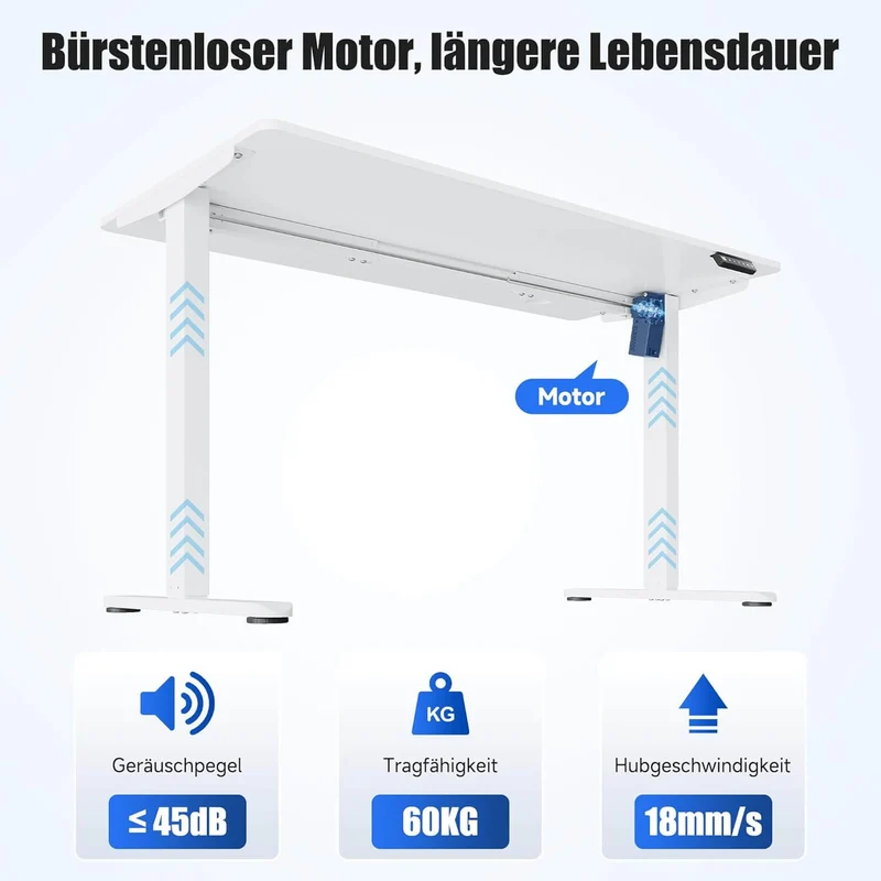 SONNI Elektrisch Höhenverstellbarer Schreibtisch Bürstenloser Motor mit 3 Memory-Funktionen, Anti-Kollisionssystem & Kabelmanagement, Steh-Sitz Tisch für Homeoffice, 60KG Traglast