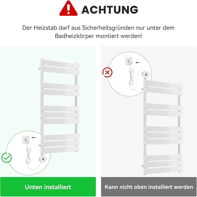 SONNI Smart WIFI elektrischer Heizstab Weiß mit Thermostat Intelleganter Temperaturregelstab für Badheizkörper APP-Steuerung