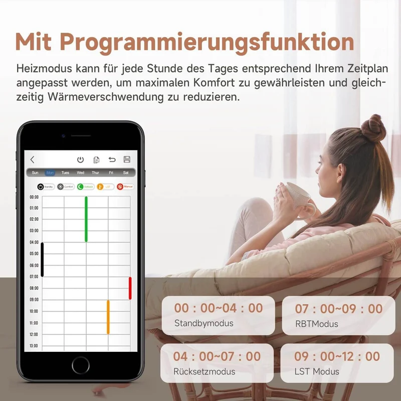 SONNI Smart WIFI elektrischer Heizstab Weiß mit Thermostat Intelleganter Temperaturregelstab für Badheizkörper APP-Steuerung