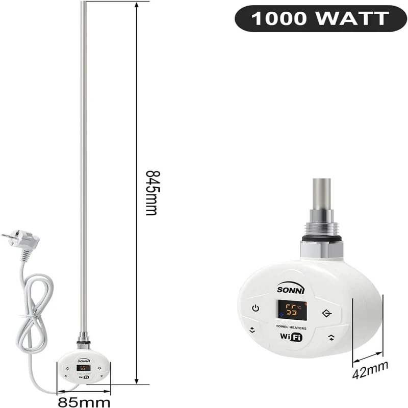 SONNI Smart WIFI elektrischer Heizstab Weiß mit Thermostat Intelleganter Temperaturregelstab für Badheizkörper APP-Steuerung