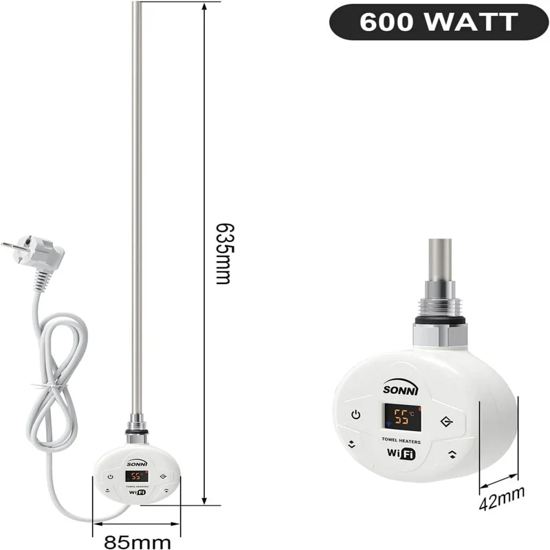 SONNI Smart WIFI elektrischer Heizstab Weiß mit Thermostat Intelleganter Temperaturregelstab für Badheizkörper APP-Steuerung