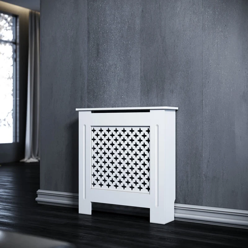 SONNI Heizkörperverkleidung Abdeckung Heizungsverkleidung weiß mit Kreuzgitter für Wohnzimmer Flur Diele B780 x T190 x H820 mm