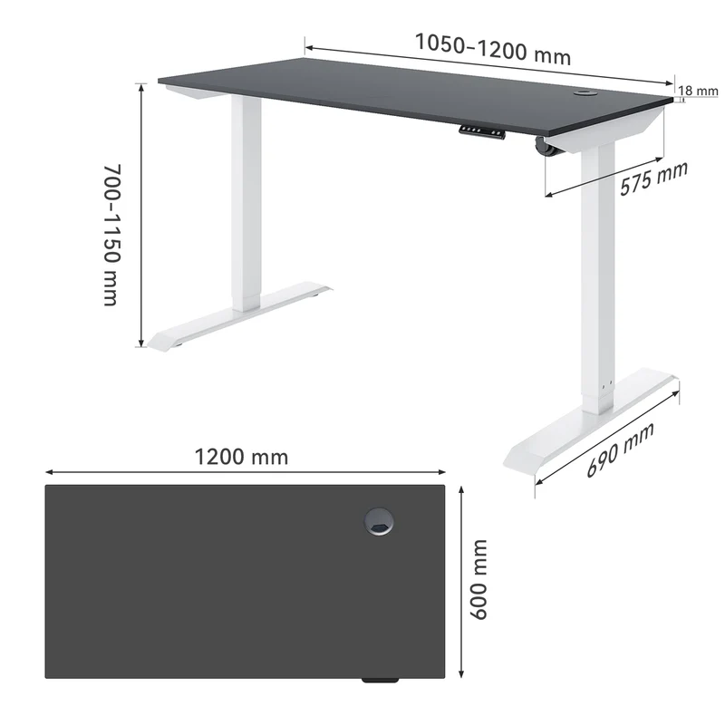 SONNI Höhenverstellbarer Schreibtisch Elektrisch 120 x 60 cm Leiser Betrieb mit Speicher-Steuerung und Kollisionschutz Funktion